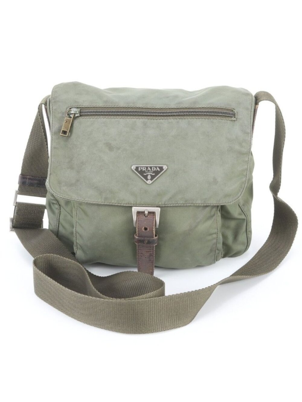 Prada Tessuto Nylon Triangle Logo Leather Shoulder Bag Crossbody Messenger